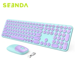 SEENDA USB & Type C Wireless Keyboard and Mouse Combo for Win 7/8/10 MacBook Pro Air Laptop PC Round Key Ergonomic Keyboards