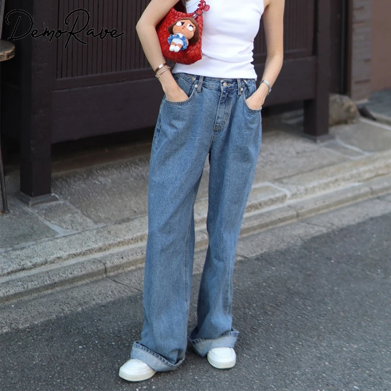 

DemoRave уличная одежда повседневные джинсы женские новые модные осенние свободные прямые брюки с высокой талией винтажные брюки Y2k Harajuku женские