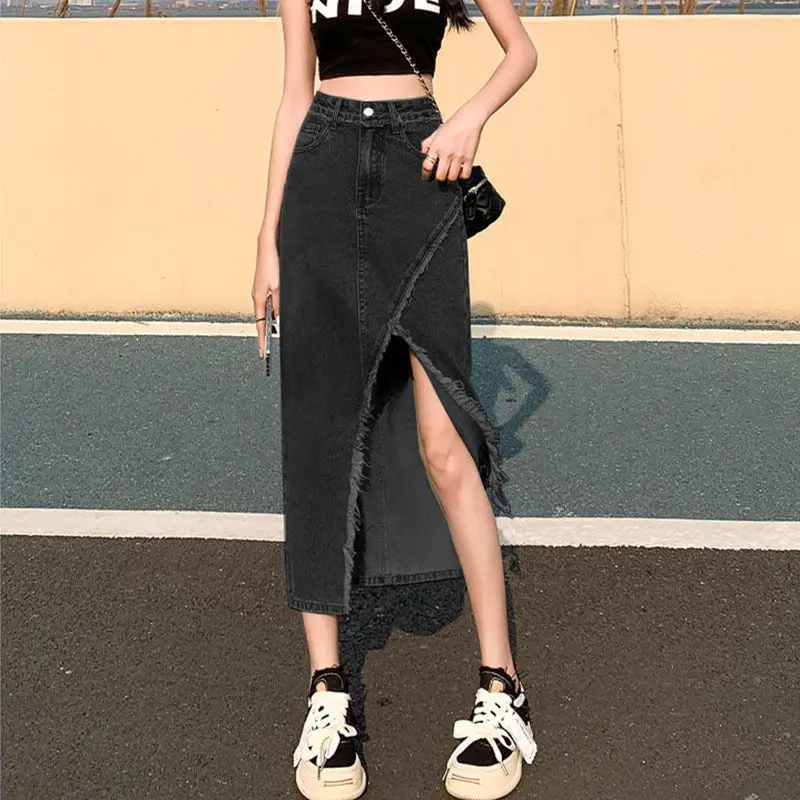 

High-waisted slimming denim skirt with a stylish design for women2024New Spring Collection Irregular Slit Slimming Bodycon Skirt