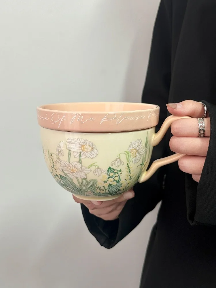 الرجعية طبعة محدودة البلد Sle التصميم الأصلي الوردي الرياح جرس زهرة القهوة القدح لوحة غطاء كوب سعة كبيرة كوب ماء #5