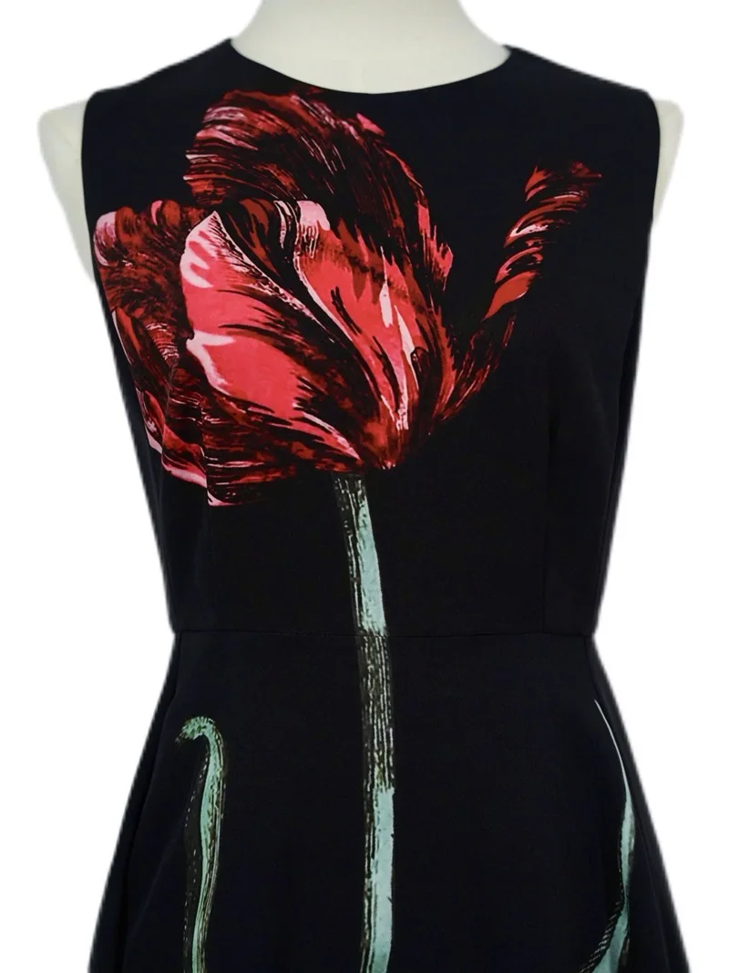 Wysokiej jakości letnie i jesienne sukienki damskie w kwiaty, bez rękawów, typu kamizelka, plisowane, z nadrukiem, eleganckie sukienki wieczorowe na studniówkę, czarne, markowe.