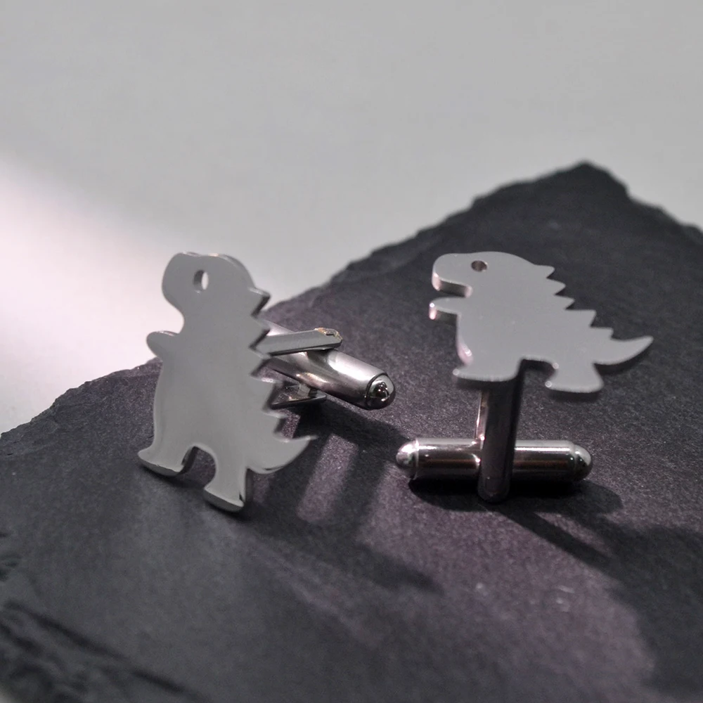 

Simple Line Dinosaur Cufflinks: Stainless Steel Mini Dragon-shaped Accessories For Both Daily and Casual Use