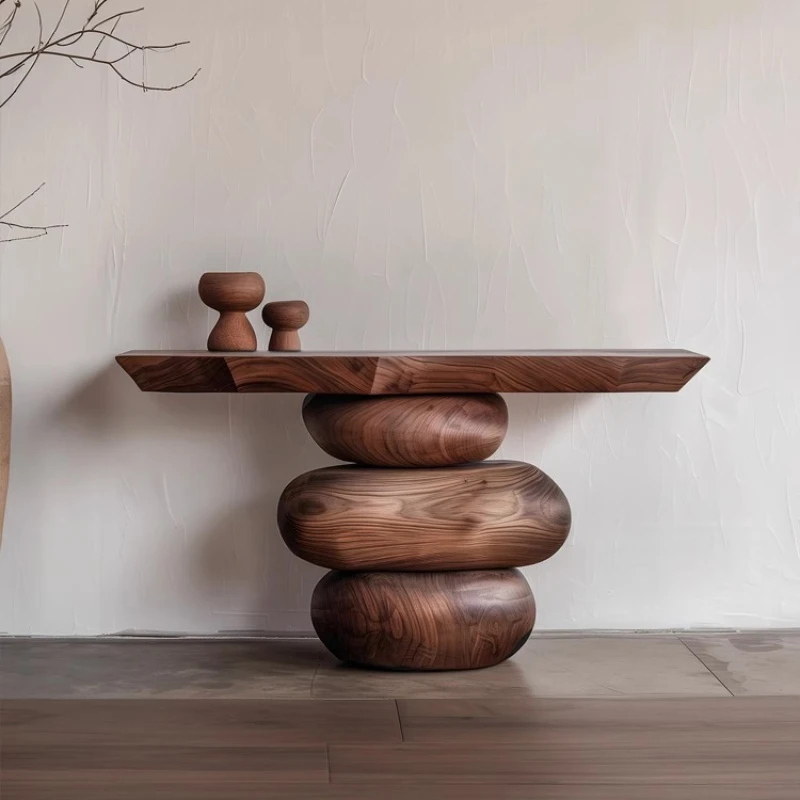 

Solid wood entrance table Entry entrance against the wall Endview Side table