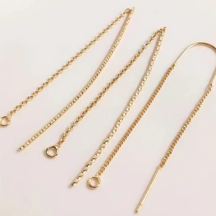 14K Gold Plated U-Shape Ear Line Long Patterned Thread DIY Earring Accessories