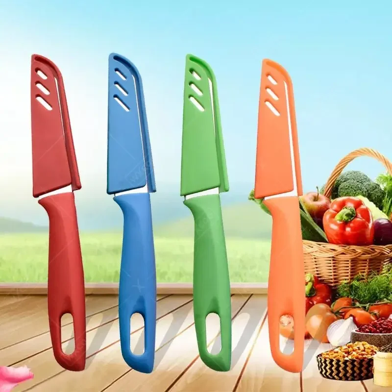 Stainless Steel Kitchen Fruit Knife Meat Cleaver Butcher Kitchen Knives Plastic Handle Meat Boning Steak Knife with Knife Cover