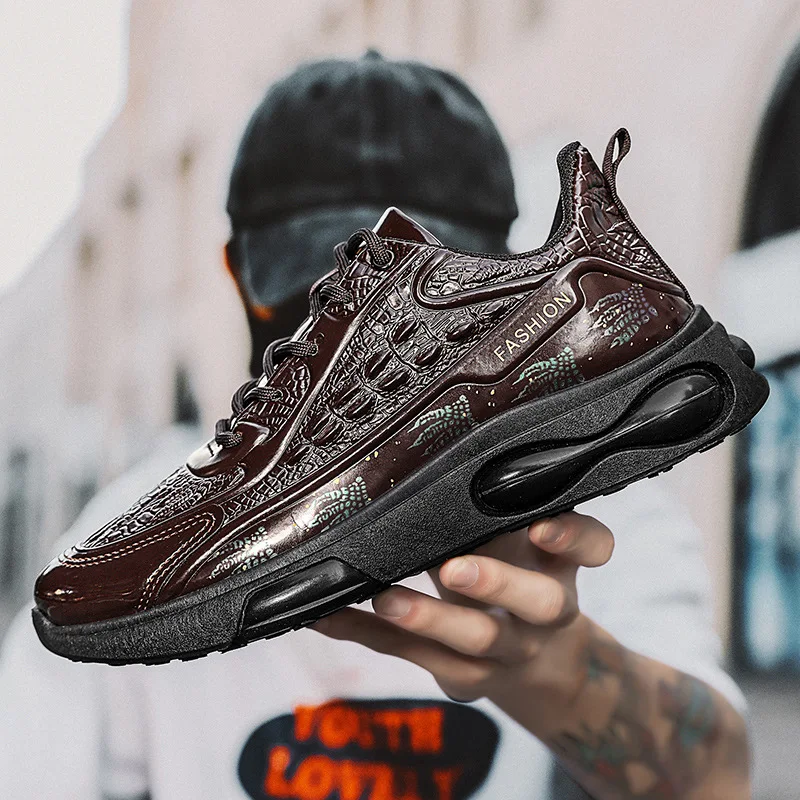 2024 Men Fashion Leather Shoes Alligator Lines Sports Shoes Autumn Cushioning Sneakers Men Trendy Casual Jogging Running Shoes