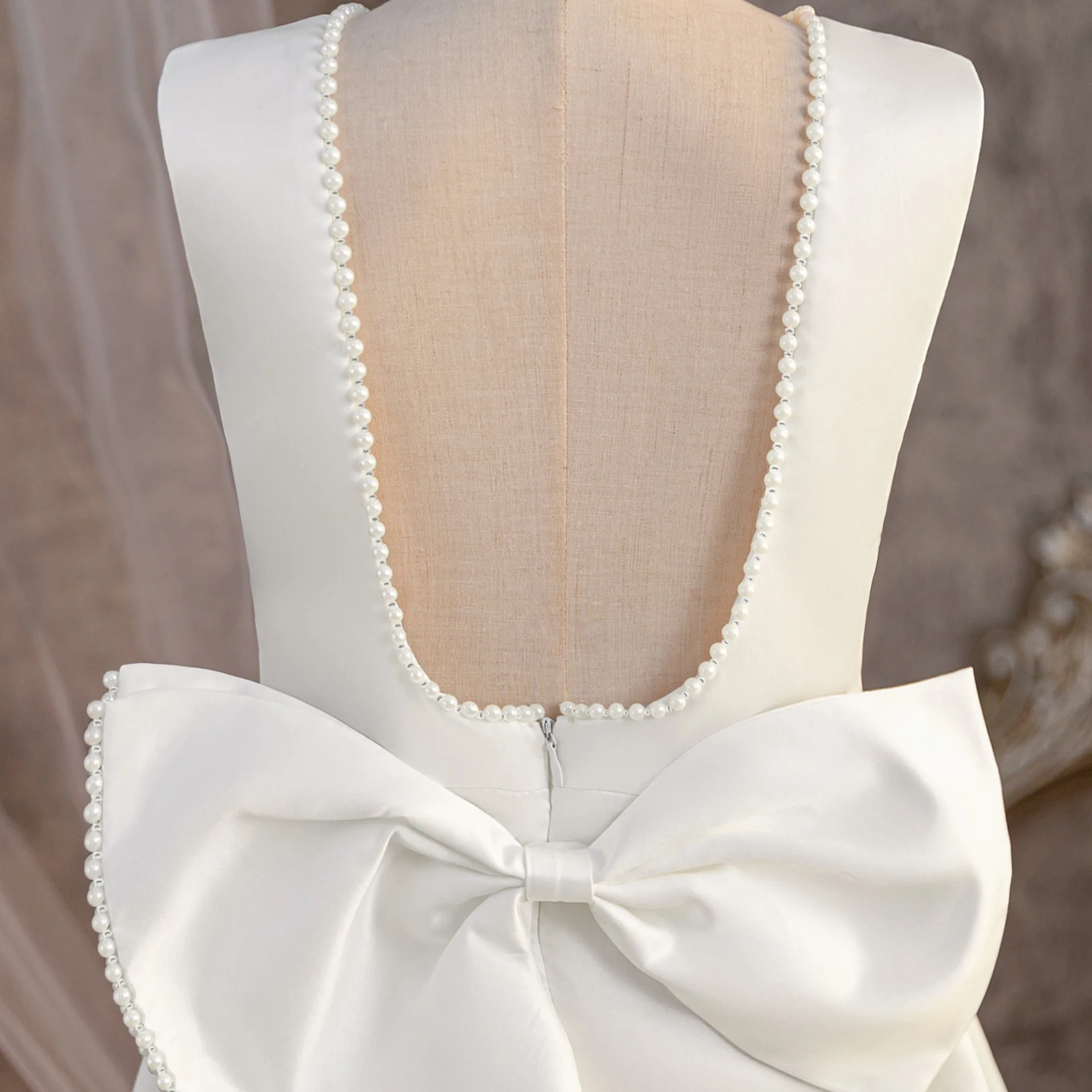 فستان أبيض للفتيات مطرز بفيونكة كبيرة بدون ظهر فستان الأميرة للأطفال لحفلات الزفاف وحفلات أعياد الميلاد #6