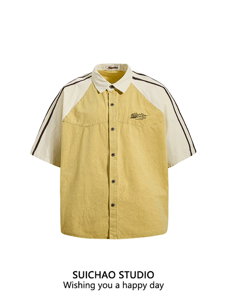 

Suichao Original Design Basic Sle oulder Insert Sve Collared irt Casual Loose Retro ort Sve Men's Faion Cotto...