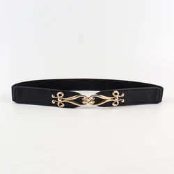 Women belt Elastic Waistband Thin Stretch Wrap Buckle Waist Belt Elegant Cummerbunds Fashion Leaf Belt for Dress Accessories