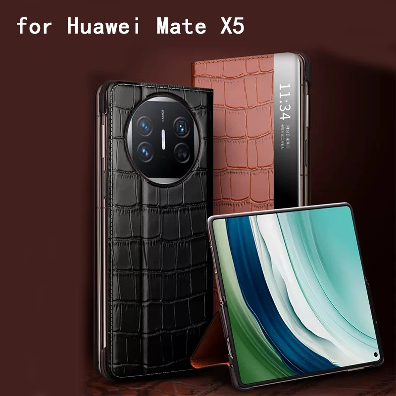 Qialino Luxury Smart Phone Case for Huawei Mate X5 Carcasa Crocodile Flip Funda Skin MateX5 Coque Capa Window View Fashion Bag