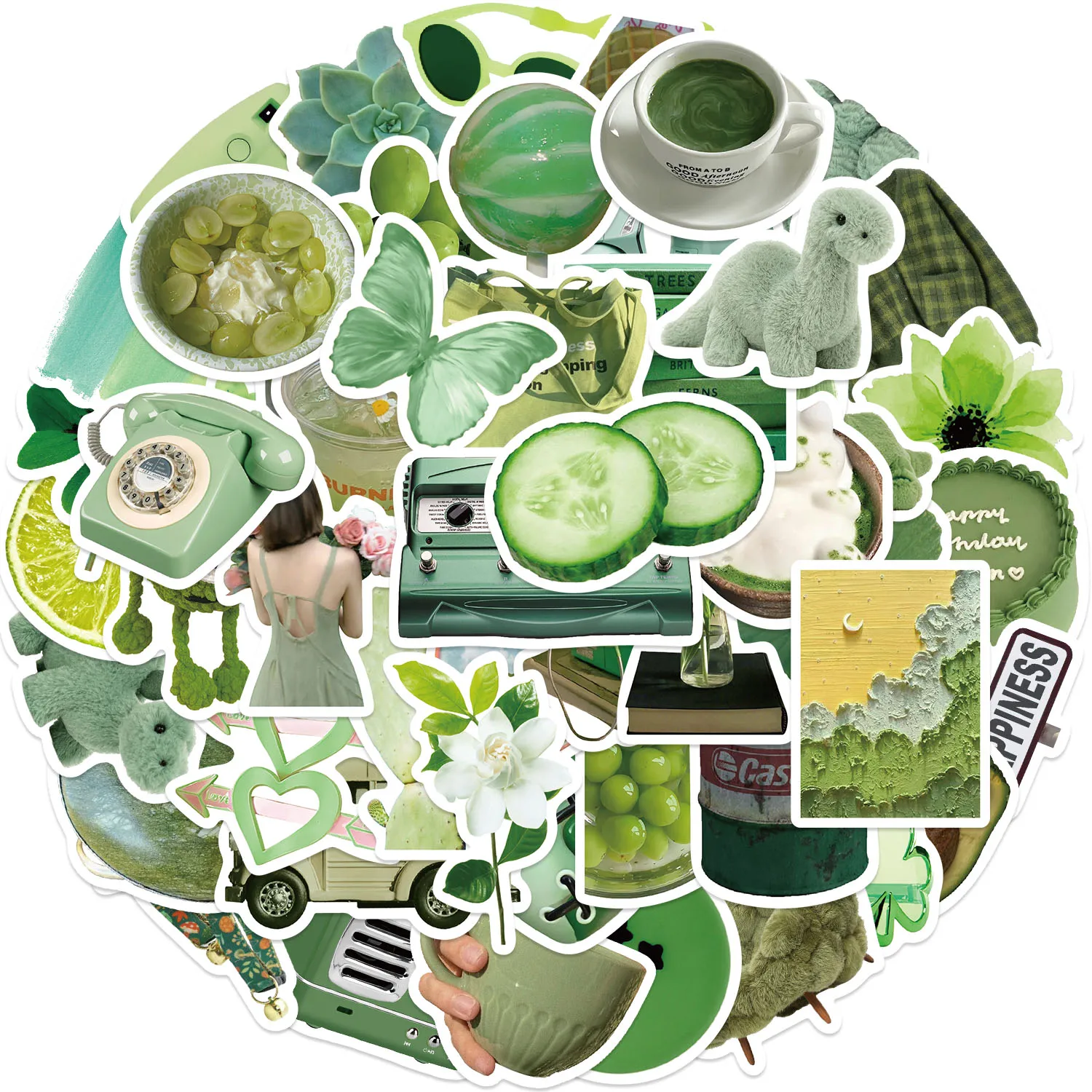 60pcs Green Item Stickers suitablefor Notebook computer Luggage  Refrigerator skate boards phone cases sticker