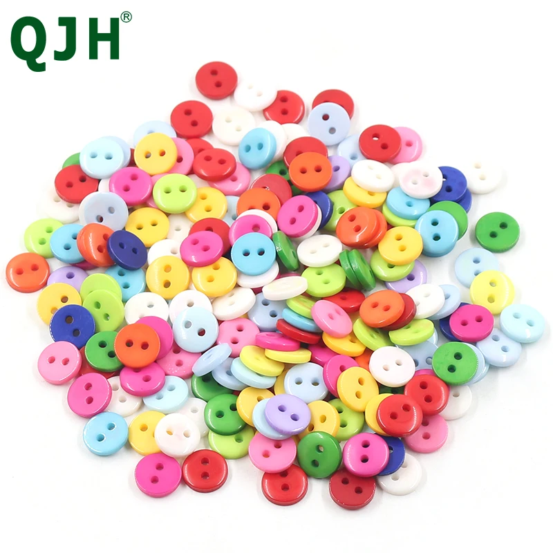 9/12mm 200 Pcs Round  Plastic Buttons Mixed Color, Crafts Sewing Manual Button Painting DIY Handmade Ornament Buttons, 2 Holes