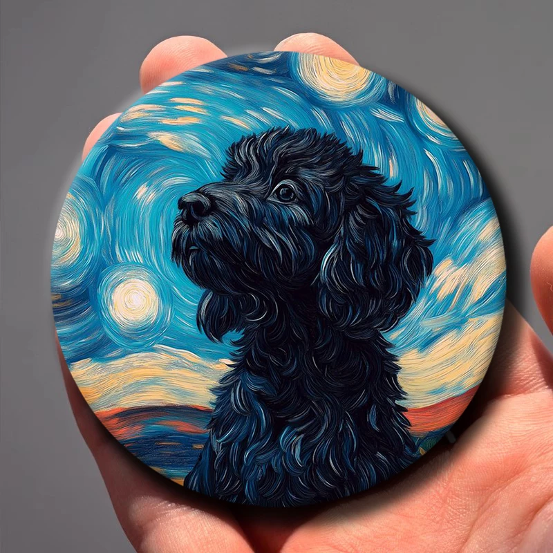 Van Gogh Dog Starry Night Creative Pins Funny Round Cartoon Badge Handmade Lapel Brooches for Backpack Shoes Decor Jewelry Gifts