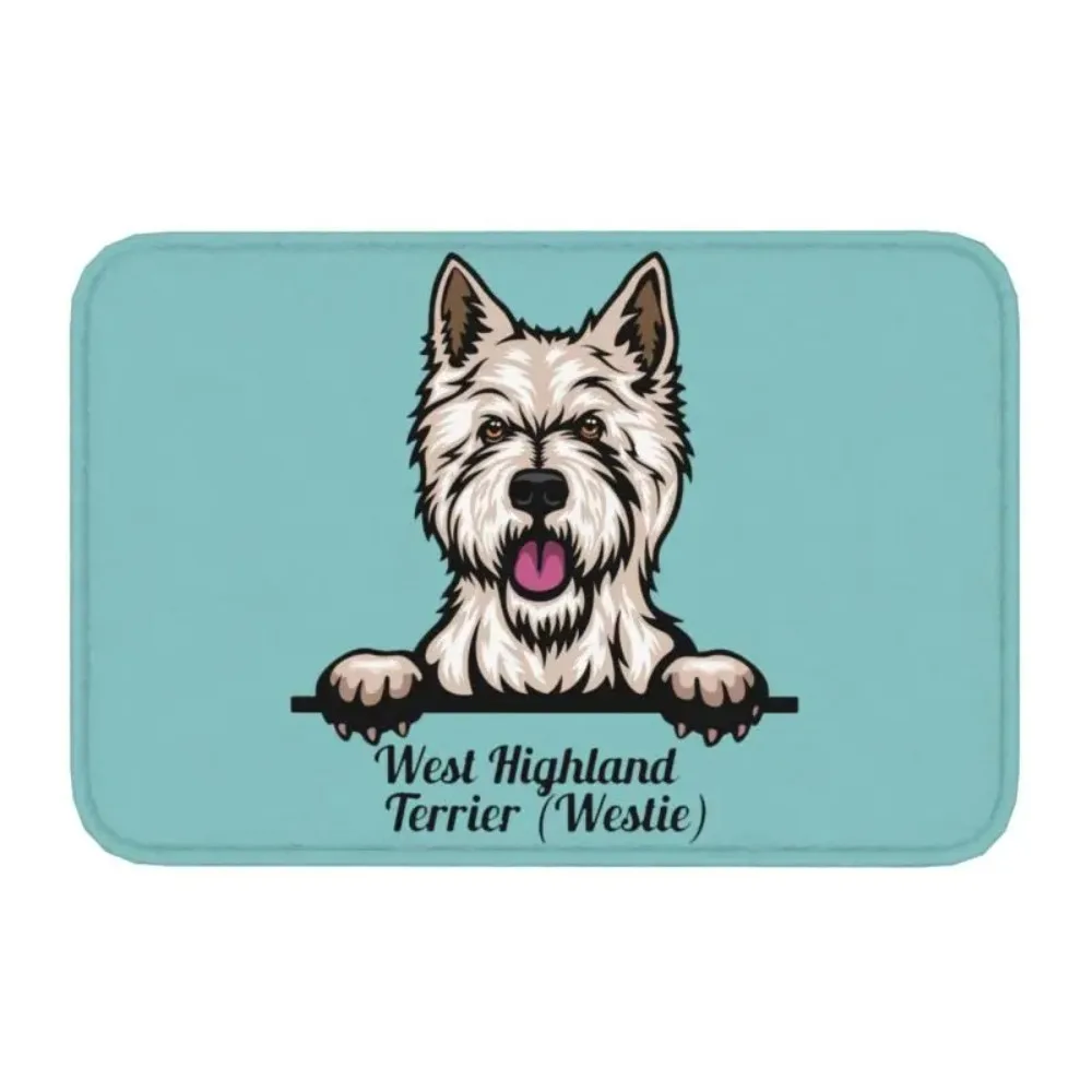 Peeking Dog West Highland White Terrier Front Floor Door Entrance Mats Outdoor Westie Bath Kitchen Doormat Garden Carpet Rug