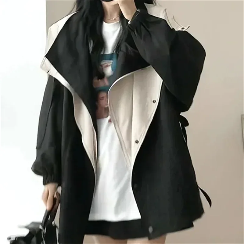 

Korean Version Of The Waist Mid Length Trench Jacket 2024 New High-end Women's Spring Autumn Clothes Loose Leisure Tooling Coat