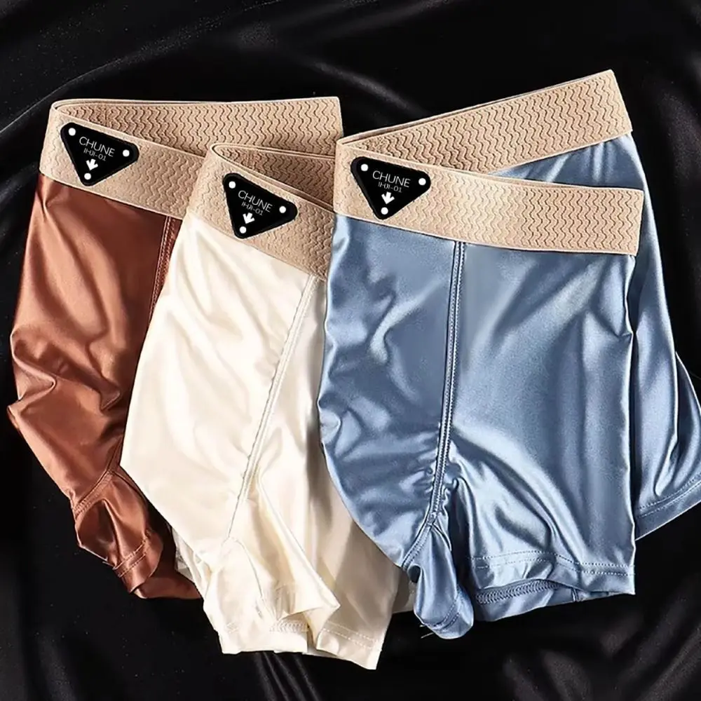 

4 шт. простые тонкие атласные шелковые трусы-боксеры со средней талией, бесшовные боксеры из ледяного шелка, нижнее белье, нижнее белье для мужчин и мужчин