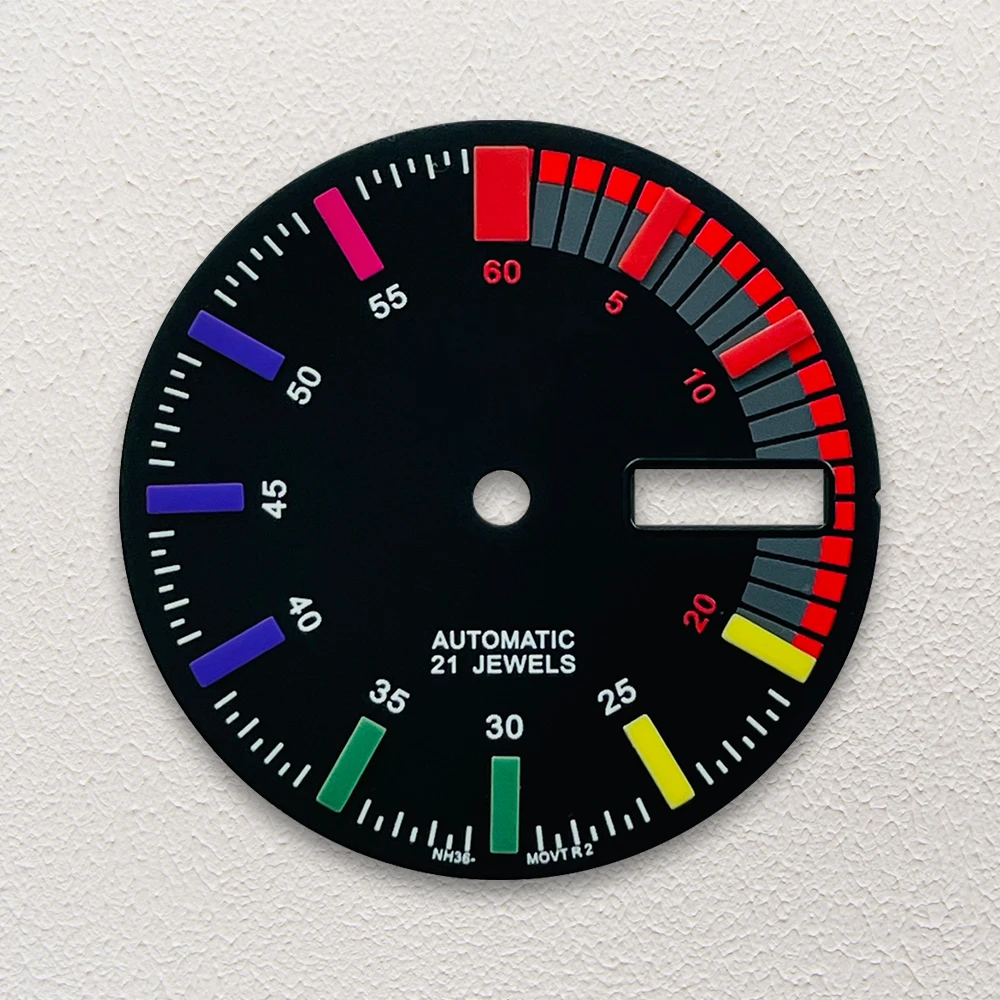 28.5 มม.S โลโก้ที่มีสีสัน Dial Fit NH36/4R36 การเคลื่อนไหวไม่มี Luminous Matte Dual ปฏิทิน Dial นาฬิกาการปรับเปลี่ยนอุปกรณ์เสริม