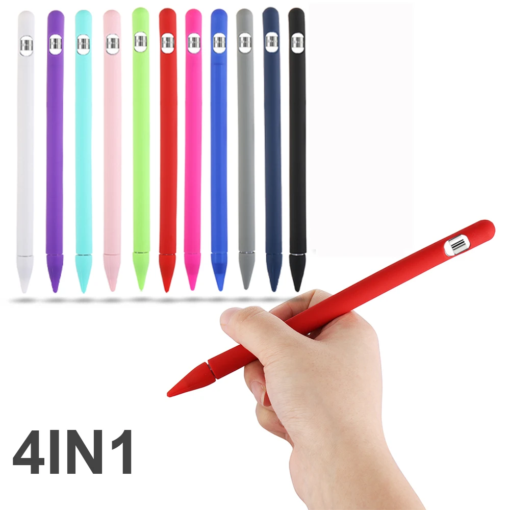 Case for IPad Tablet Touch Pen Stylus Protective Sleeve Case 4-in-1 Colorful Soft Silicone Cover for Apple Pencil 1st Generation
