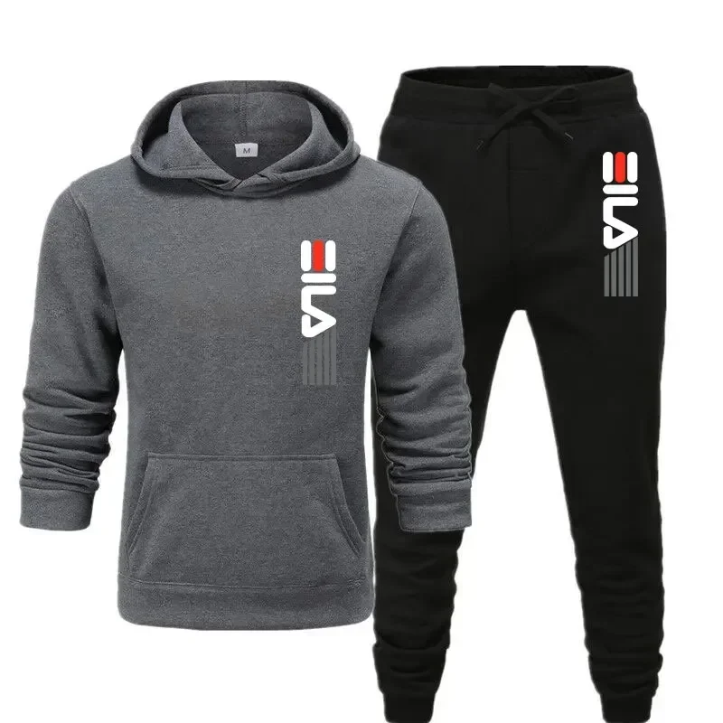 Men's and Women's Universal Sportswear Set: Milan Print Hoodie, Jogging Pants, 2-piece Set; Winter-Spring Warm Hoodie Set