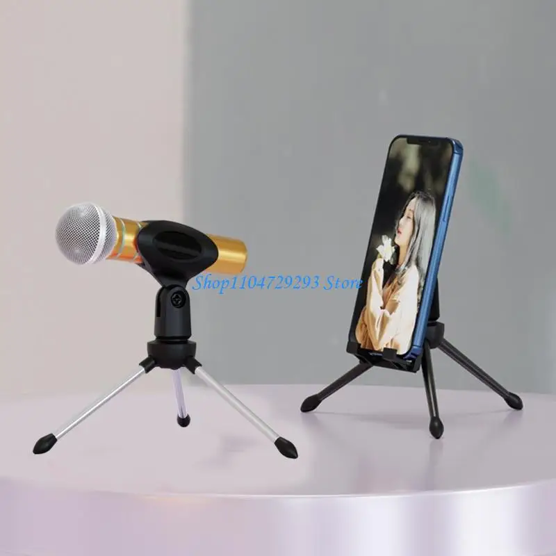 Y2GD 360 Degree Rotatable Desktop Microphones Stand with Phone Mount Adjustable Height for Live Streaming Recording Precise