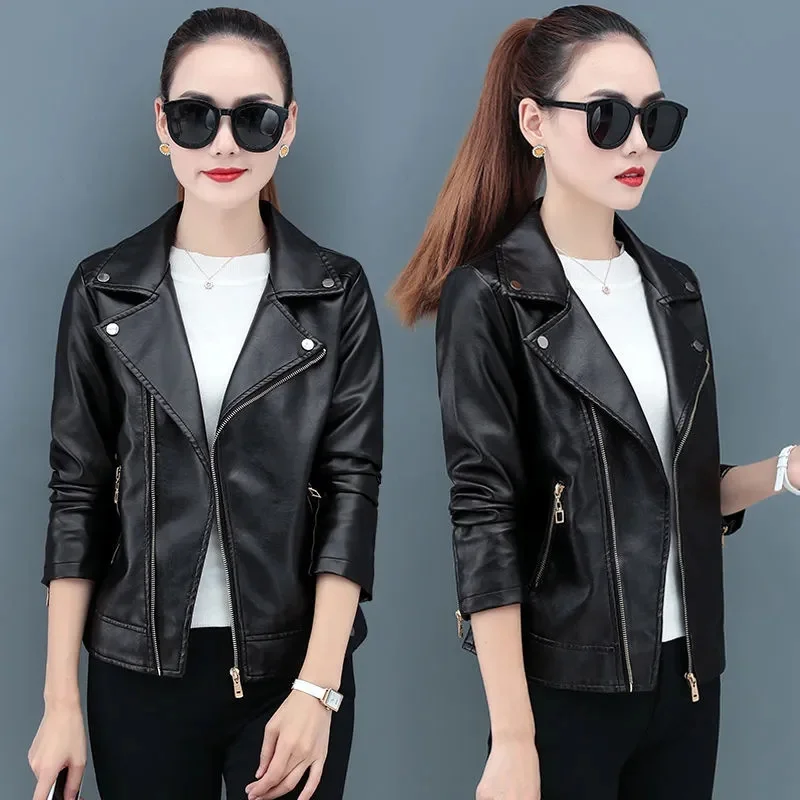 Women's Short Leather Jacket Spring and Autumn Korean Edition Fashion Versatile Casual PU Leather Jacket Locomotive Outwear
