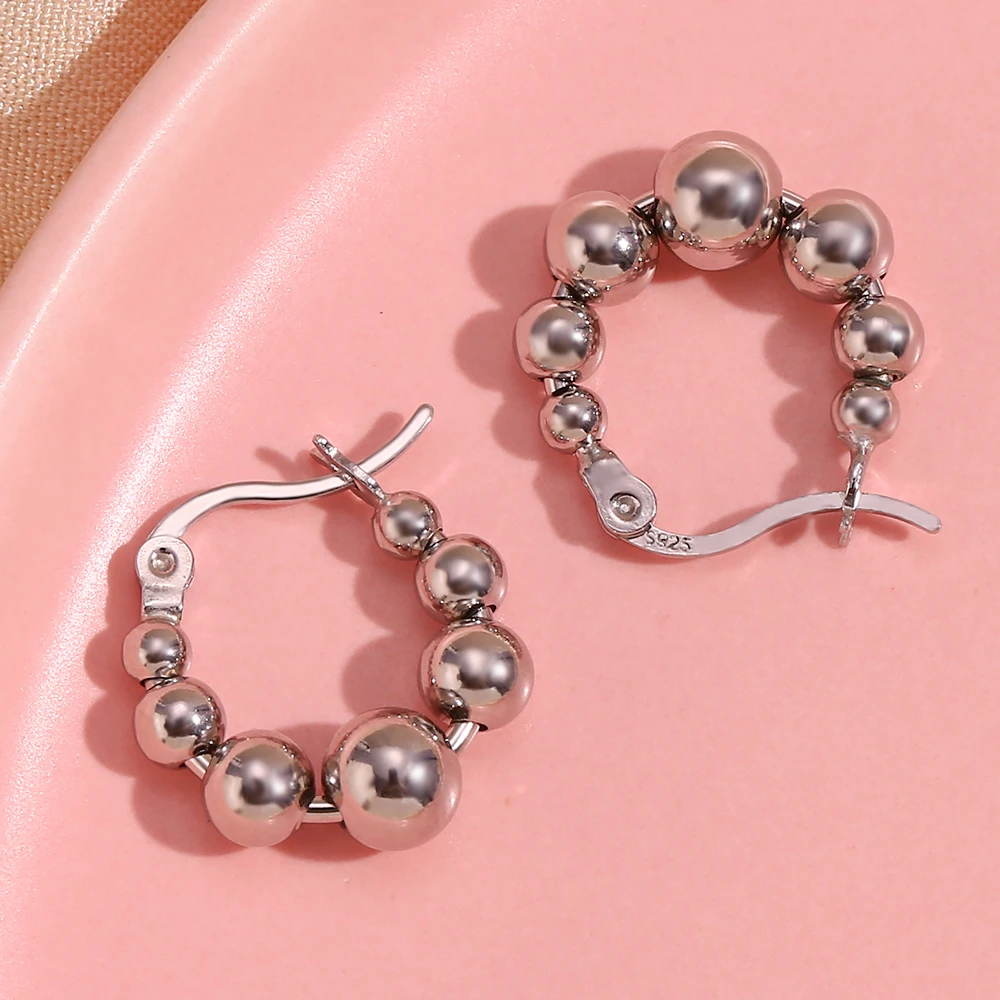 Cute Lovely Huggies Small Beads Ball Hoop Earrings Golden Silver Color Stainless Steel Earrings boucle d\'oreille créole