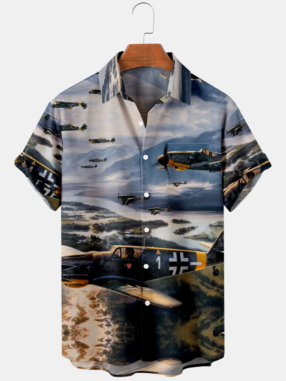 

Men's shirt Y2k hombre aircraft print short-sleeved shirt men's street Hawaii beach vintage shirt Harajuku men's shirt 1