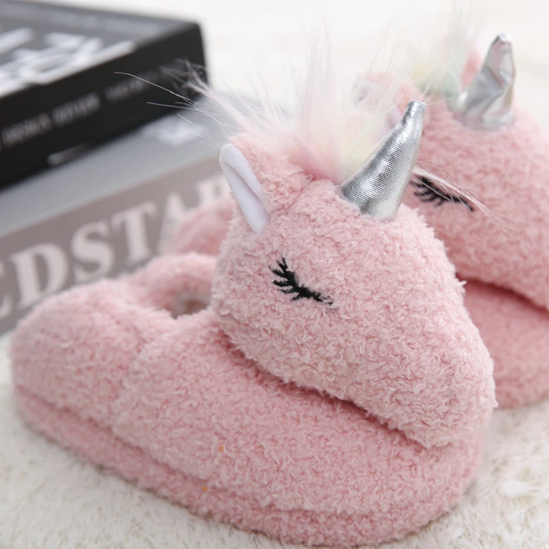 Toddler Girls Slippers Winter Warm Cartoon 3D Animal Indoor Plush House Footwear Kids Soft Rubber Sole Home Shoes Baby Boy Items