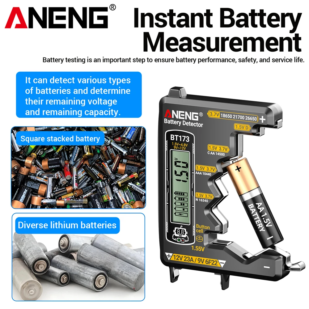 Battery Voltage Testers ANENG BT173 Lithium Ion Batteries Bar/Value Dual Display Detector 18650 21700 12V 23A Electronics Tools
