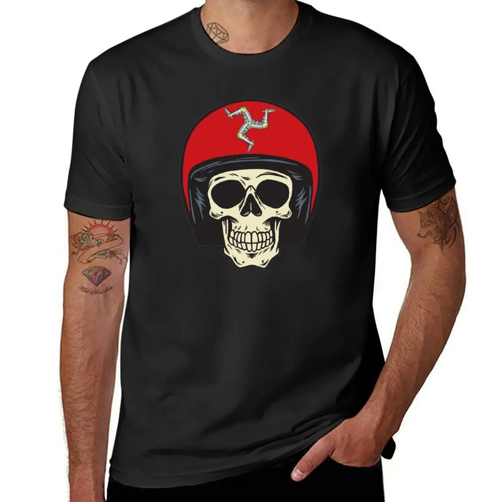 Isle of Man Motorcycle Skull Racer T-Shirt korean fashion oversized t shirt sweat shirts, men