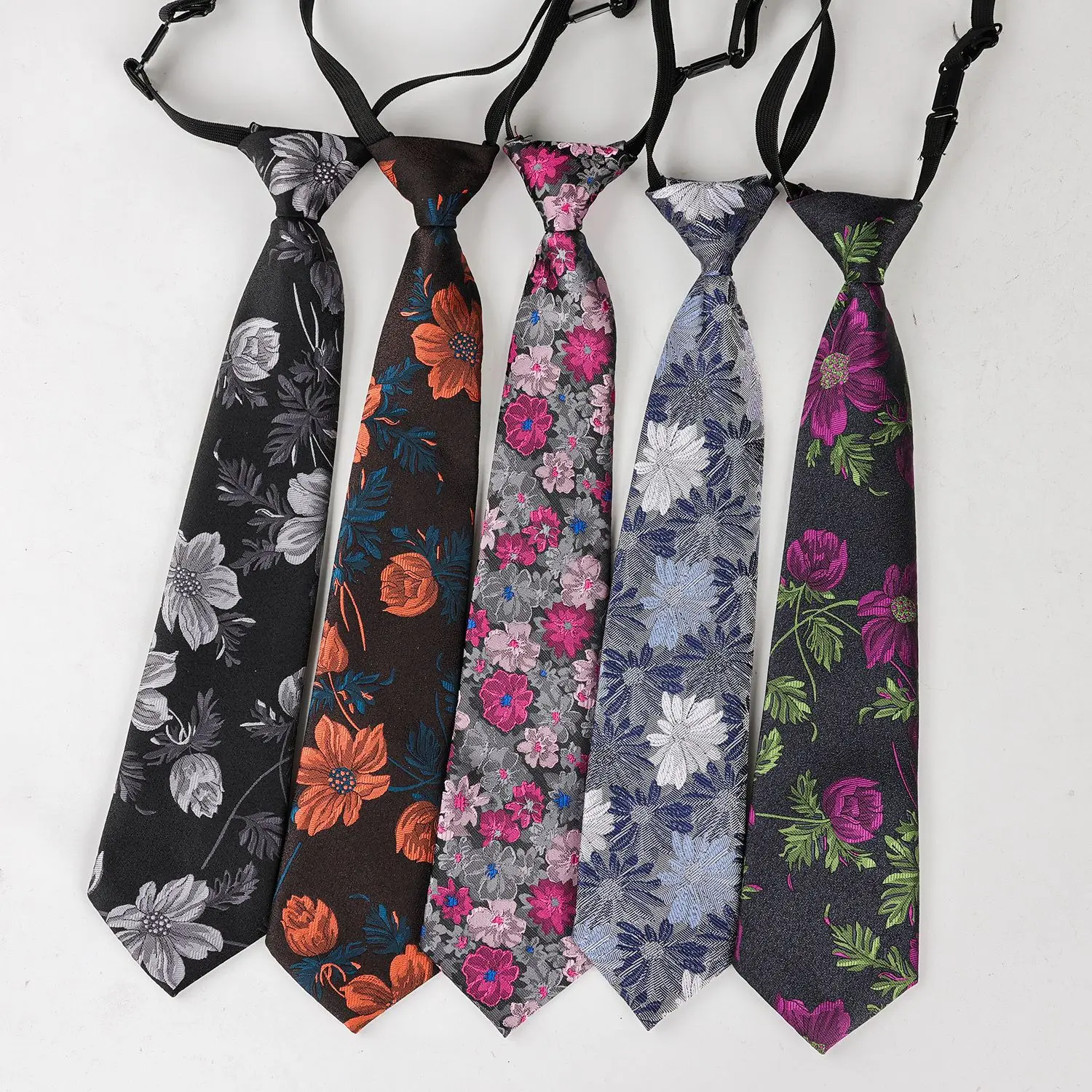 Retro Floral Pattern Elatic Tie Men's Fashionable Business Wedding Celebration Color Women Necktie Polyester Fabric Accessorries