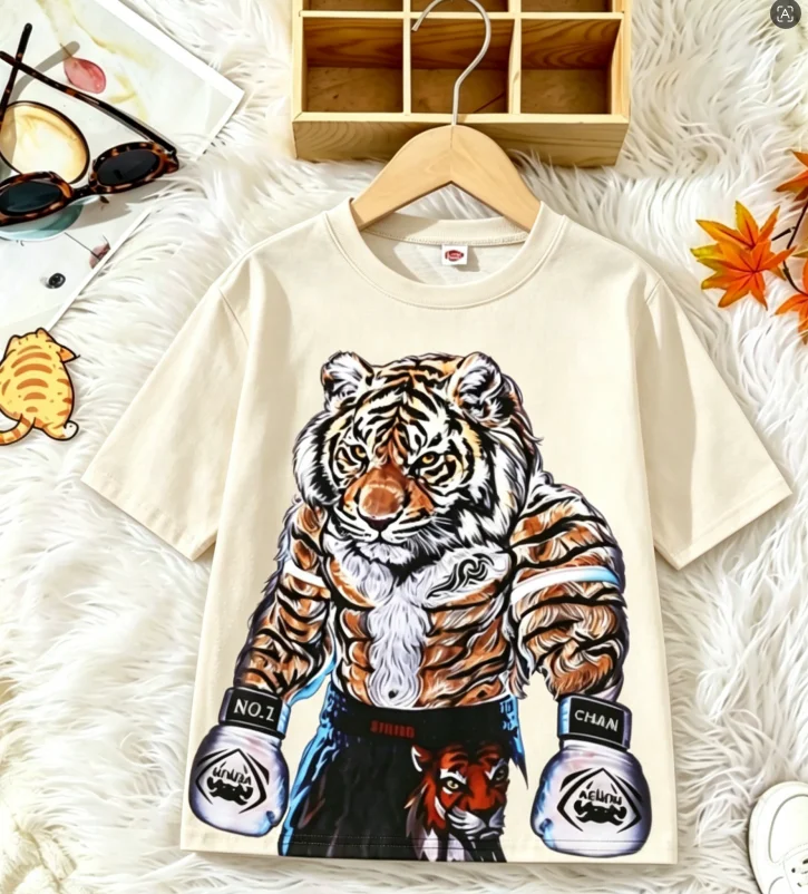 Nickelodeon Bestseller - Small and Medium-sized Tiger Pattern Cool and Comfortable 3D T-Shirt - Children's Fashion Top