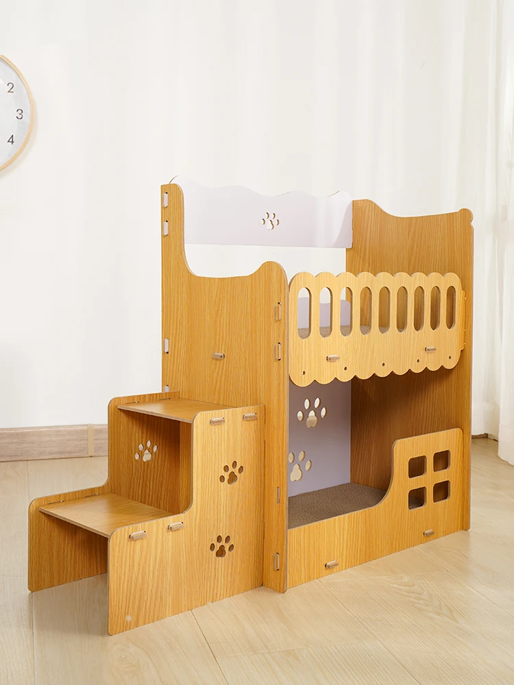大型縦型段ボール猫スクラッチボード-猫の巣一体型-耐摩耗性-脱落なし-ペットおもちゃ