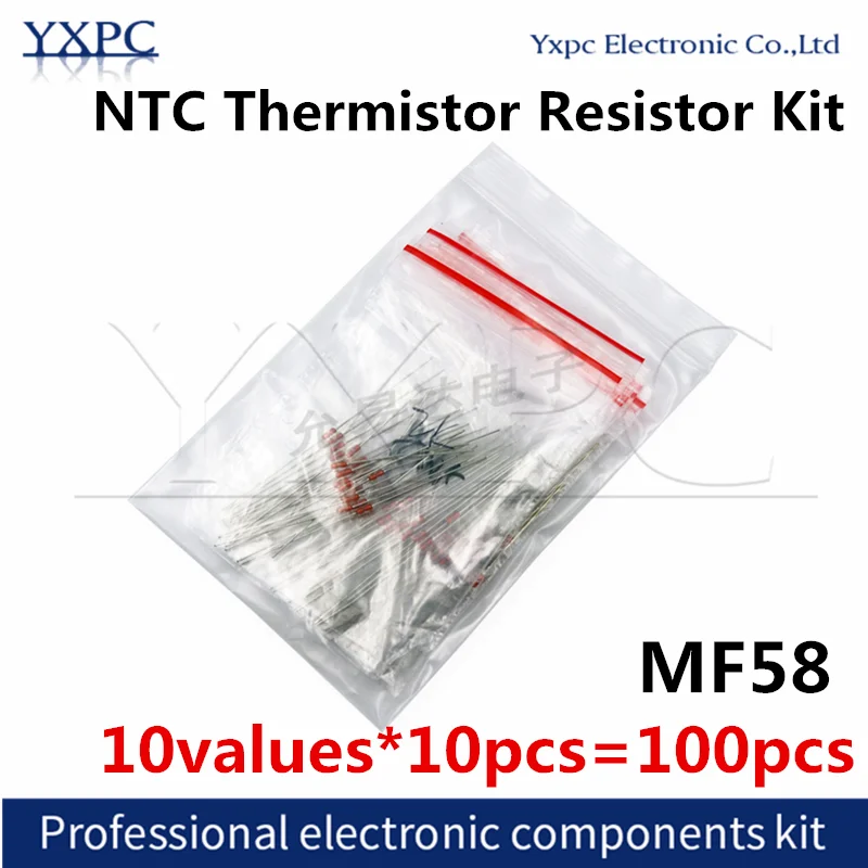 

10values*10pcs=100pcs MF58 NTC Thermistor Resistor Kit NTC-MF58 1K 2K 5K 10K 20K 50K 100K 200K 500K 1M +/-5% 3950B