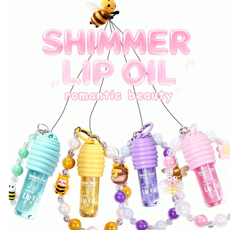 허니 립 오일 팔찌 - 틴티드 글로스가 있는 귀여운 참, 보습 및 미러 마감, 휴대용 2-in-1 립 케어, 딸을 위한 선물