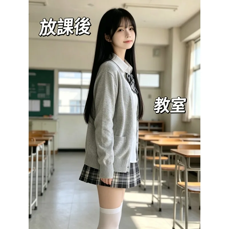 Japanese Korean Style School Uniform Multicolor Knitwear Plaid Pleated Skirt With Bow JK Uniform Graduation Casual Daily Outfit
