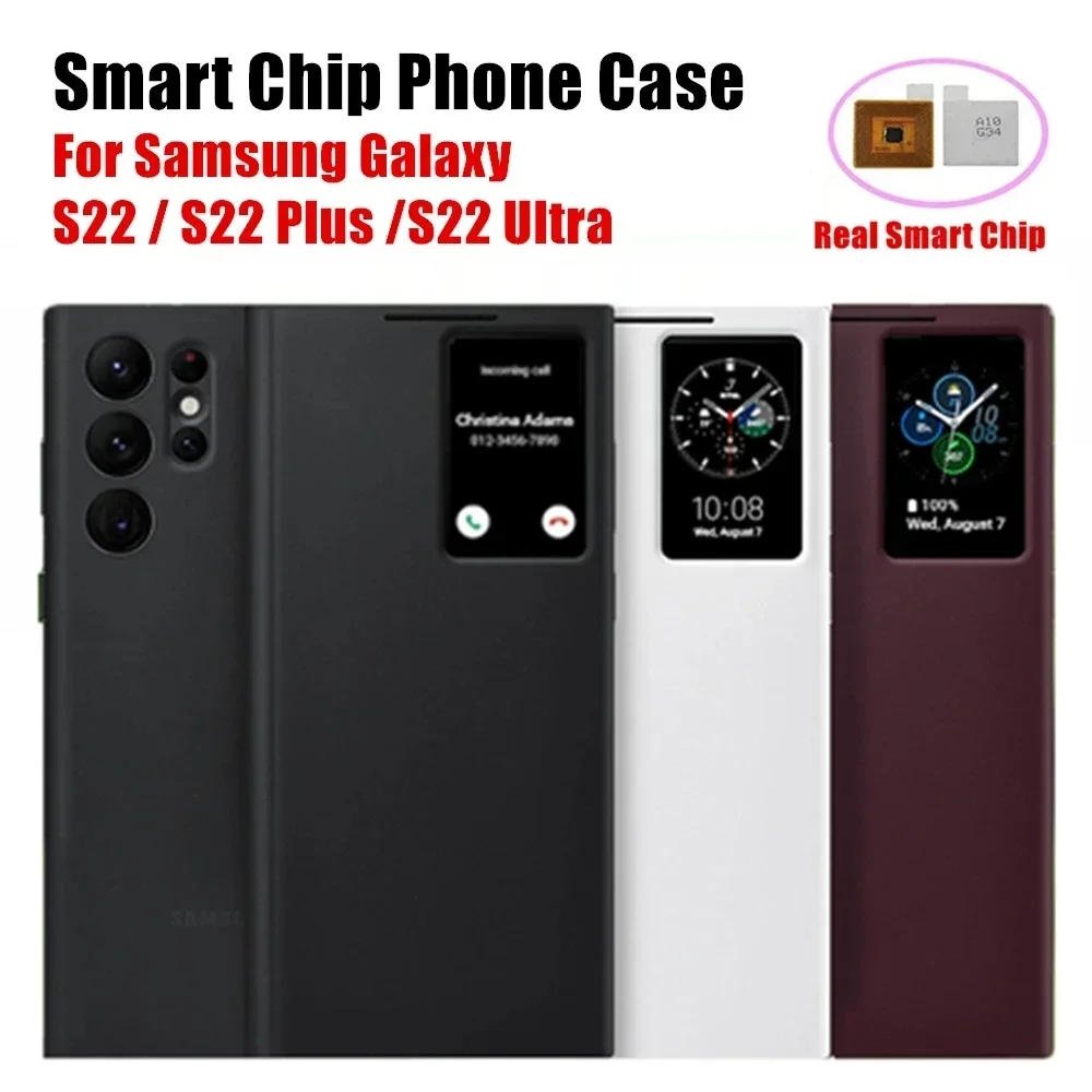 Real Smart Flip Window View Leather Case For Samsung Galaxy S24 S23 S22 S22 S20 S21 Ulrtra S24 Plus Flip-free Leather Cases