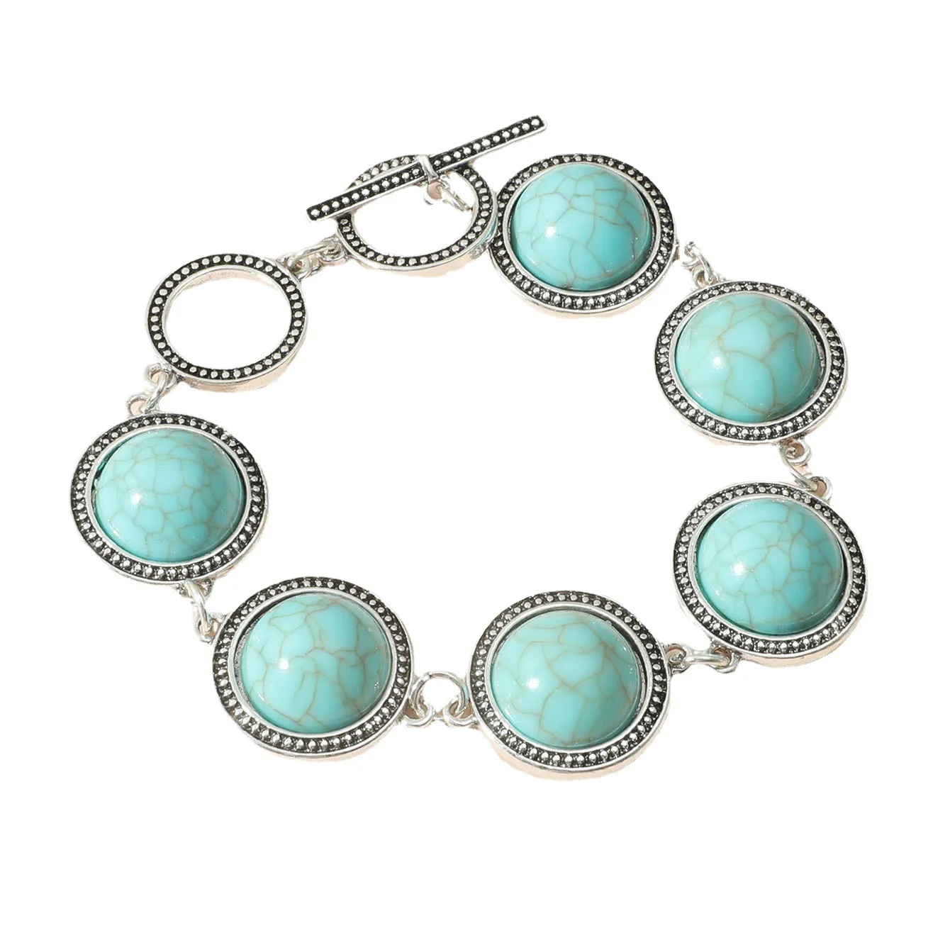 Antique Silver Color Vintage Ethnic Style Turquoise Bracelet Women Open Wide Wrap Bangle Bracelets Boho Luxury Woman Accessories