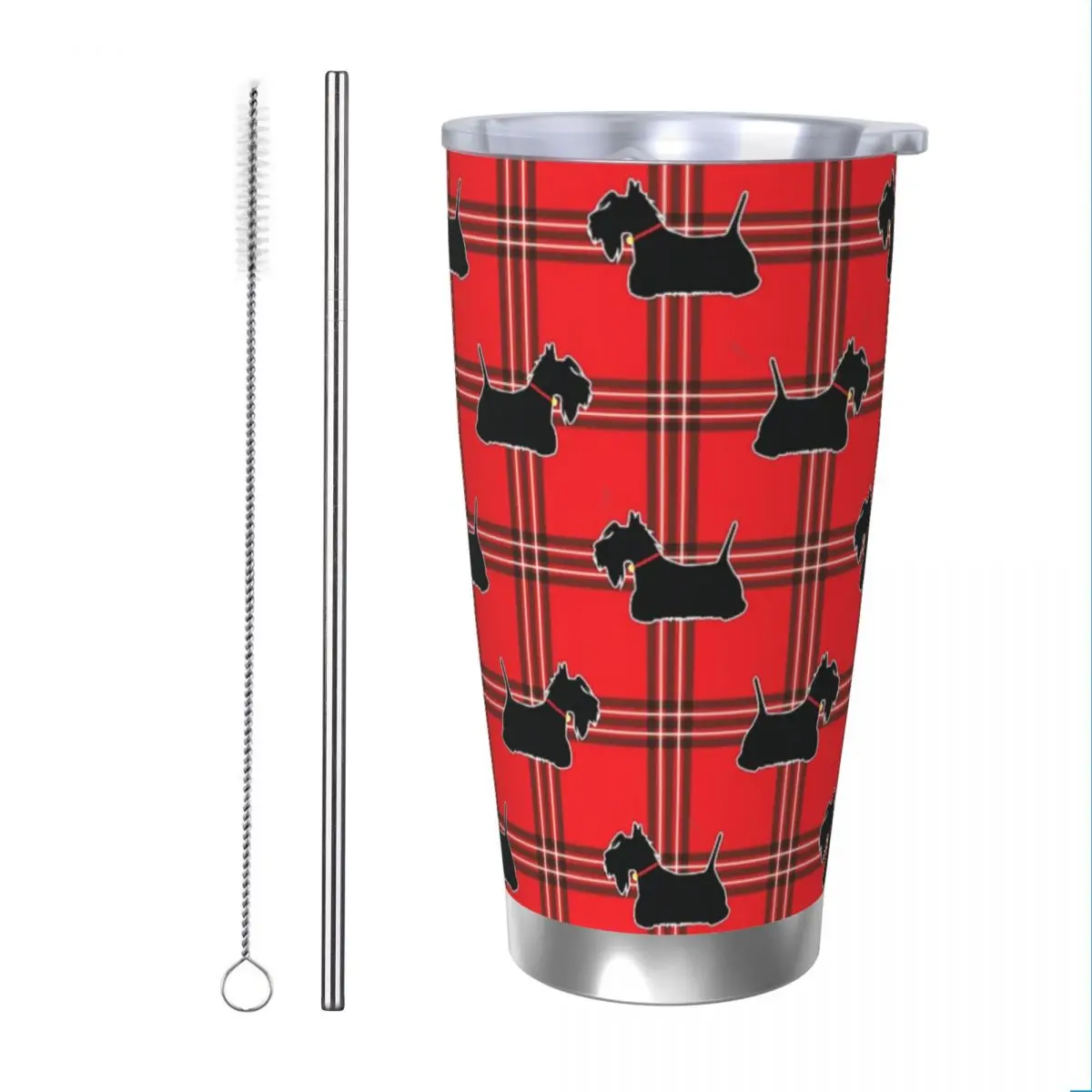 Scottie Dogs Insulated Tumbler with Straws Lid Scottish Terrier Tartan Stainless Steel Coffee Mug Travel Thermos Bottle Cup 20oz