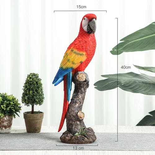 American Red Resin Parrot Desktop Decoration Cartoon Bird Crafts Cute Animal Statue Figurines Living Room Countertop