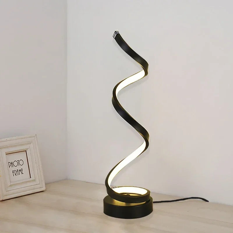 LED Table Lamp Modern Eye Protection Desktop Decorative Lights For Living Room Bedroom Bedside Study Black/white Spiral Lighting