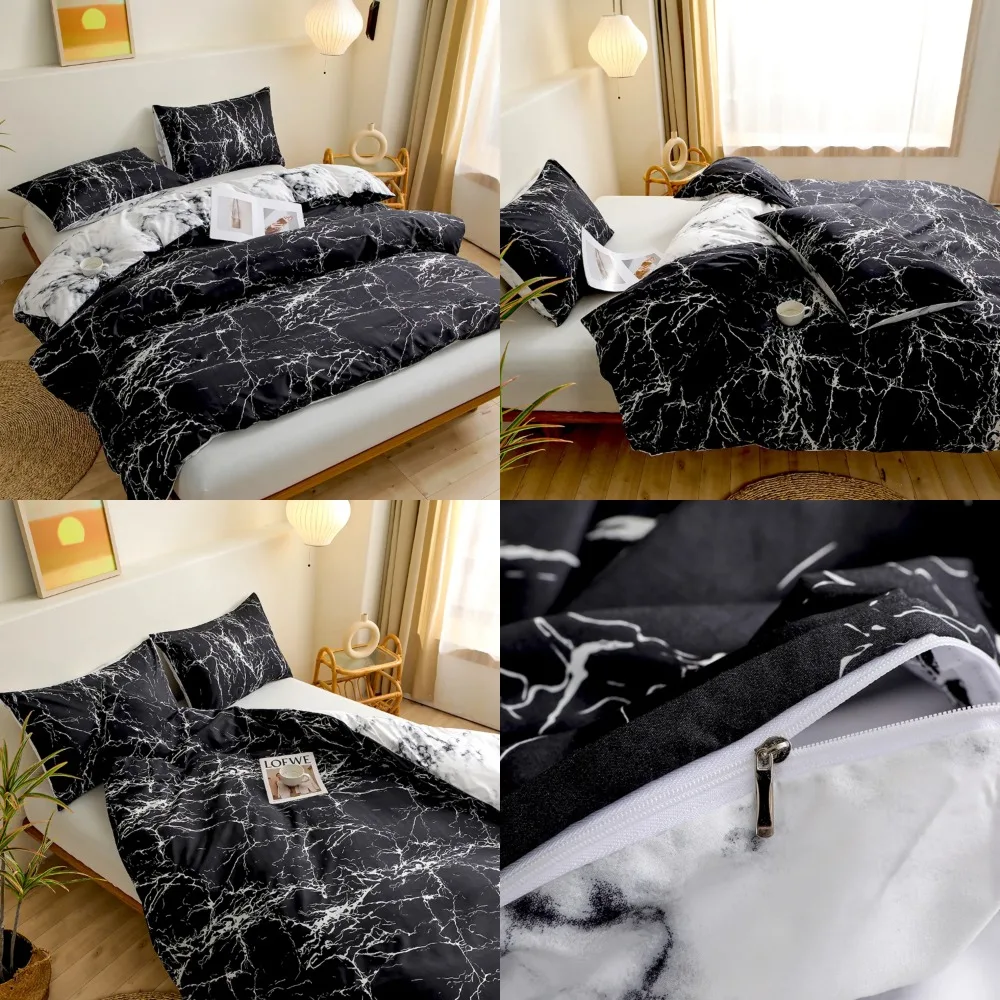 

Elevate Your Bedroom with Opulent Luxurious Black Marble Patterned Bedding Set for an Unparalleled Sleep Experience. Create a St