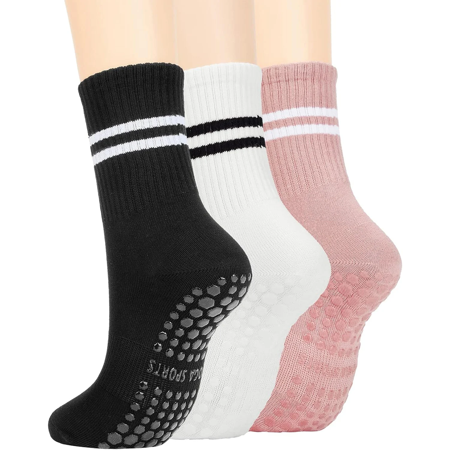 3 Pairs Women Non-slip Yoga Socks Mid-tube Breathable Pilates Sports Sock Ladies Cotton Fitness Dance Ballet Indoor Floor Socks