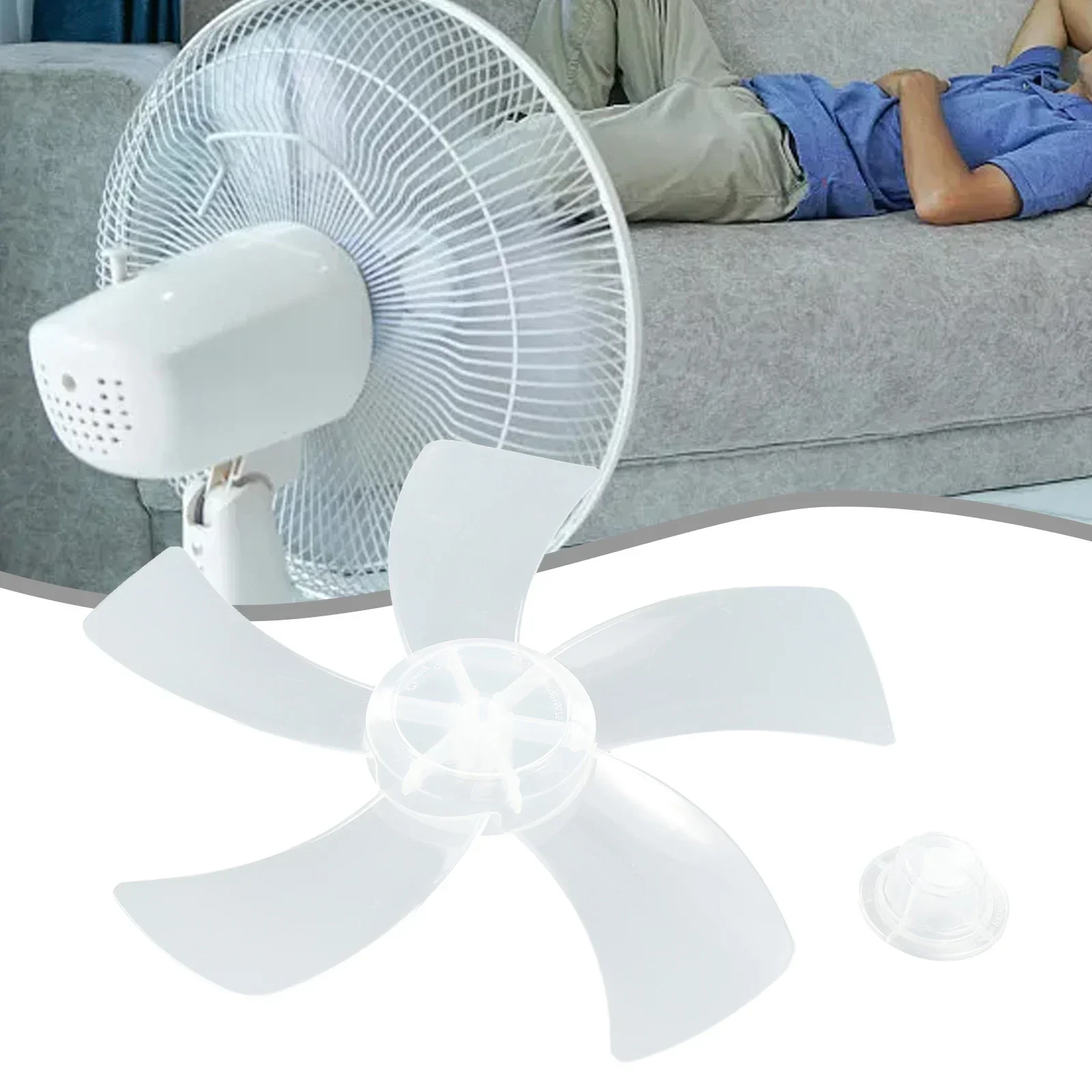 Pala del ventilatore Accessori e parti del ventilatore in plastica per uso domestico da 12 pollici Cinque foglie con coperchio dado per la sostituzione del piedistallo