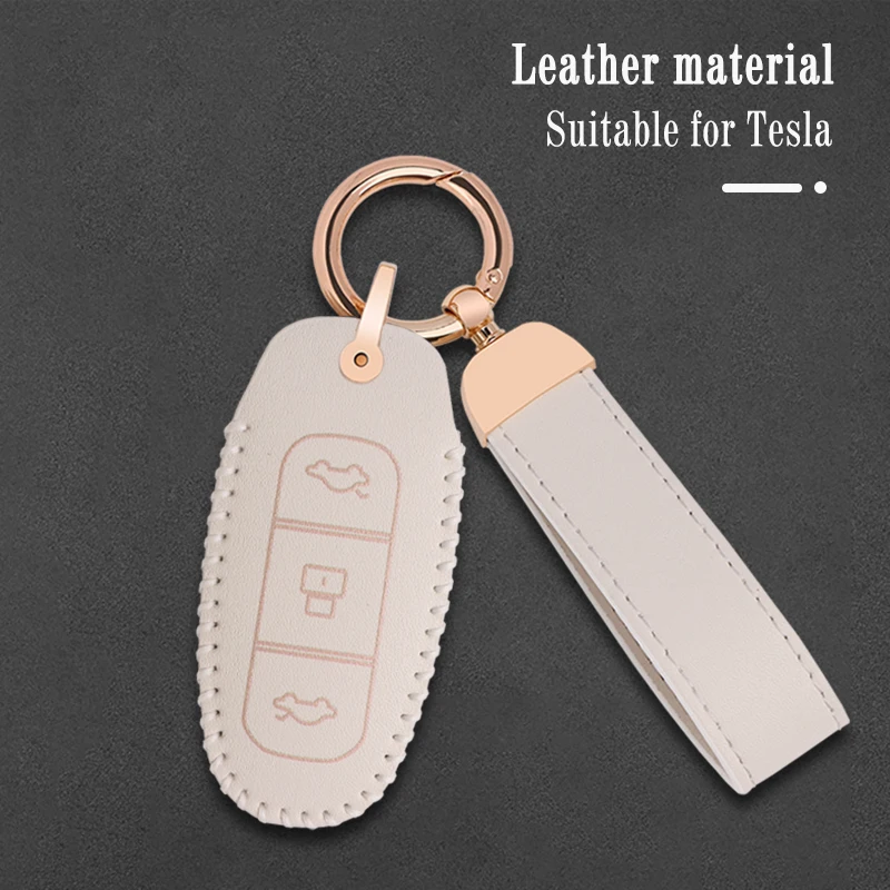 

New Leather Car Remote Key Case Cover For Tesla Model 3 Model S Model X 2018-2020 Car Key Holder Fob Accessories Keychain