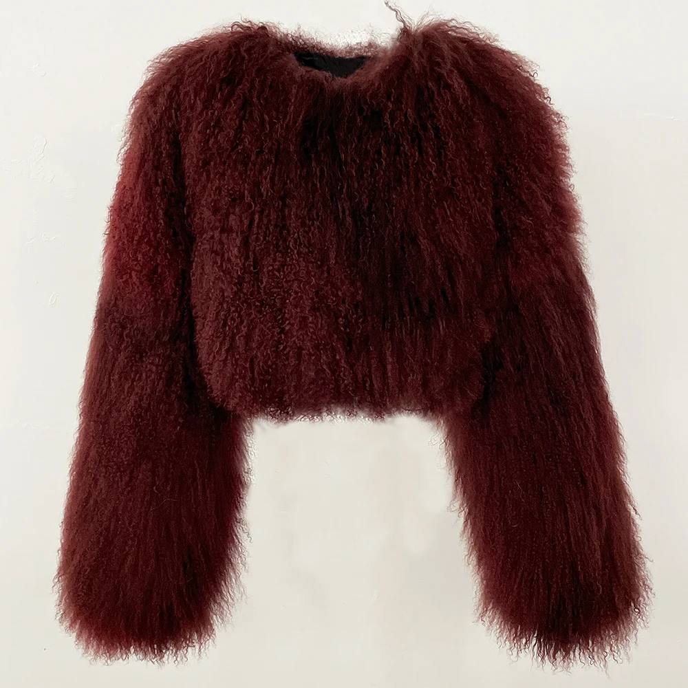 MENINA 2025 New Winter Elegant Clothing Women's Natural Mongolia Sheep Fur Jacket Female Fashion Warm Short Real Fur Coat Lady