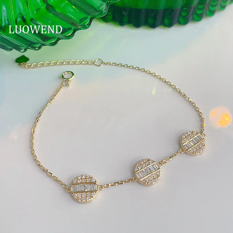 LUOWEND 100% 18K White/Yellow Gold Bracelet Elegant Round Shape 0.80carat Real Natural Diamond Bracelet for Women Fine Jewelry