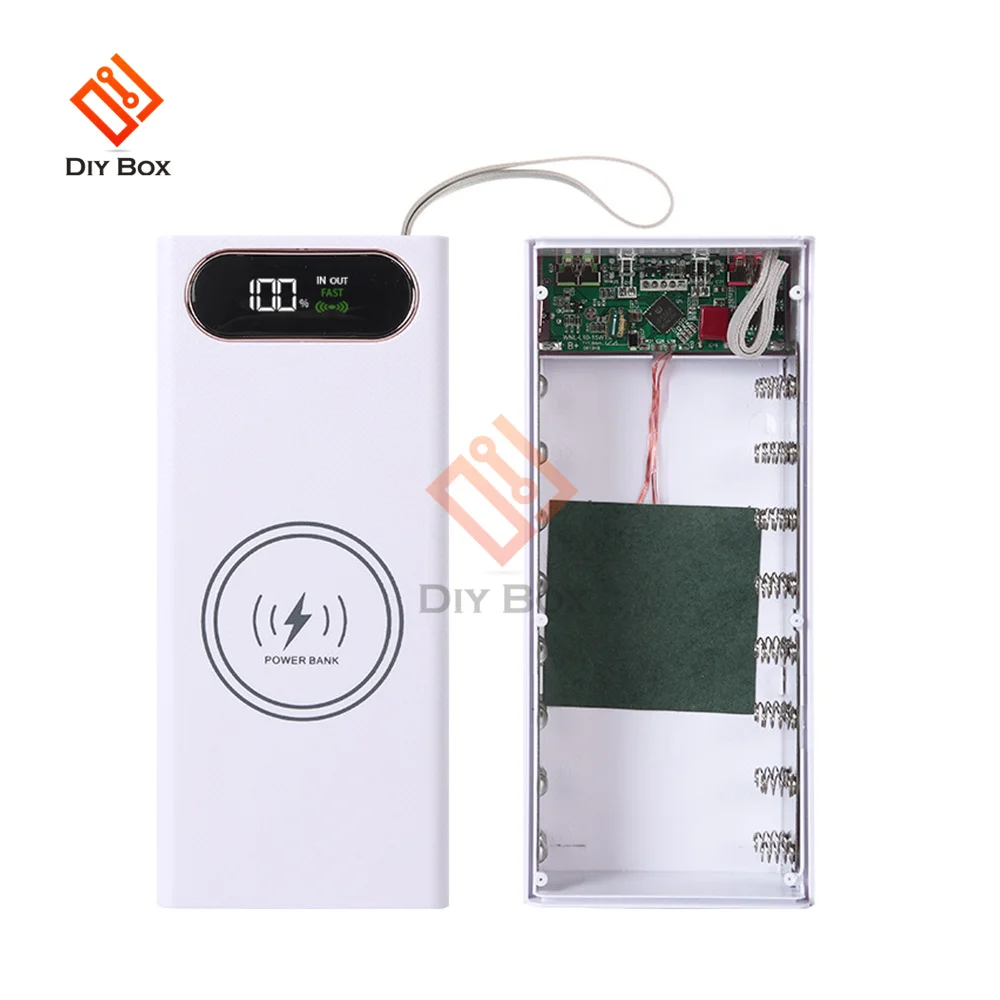 Wireless Charge 16*18650 Fast Charge PD3.0 QC3.0 Welding Free Battery Storage Box DIY Power Bank Case 18650 Battery Holder Box