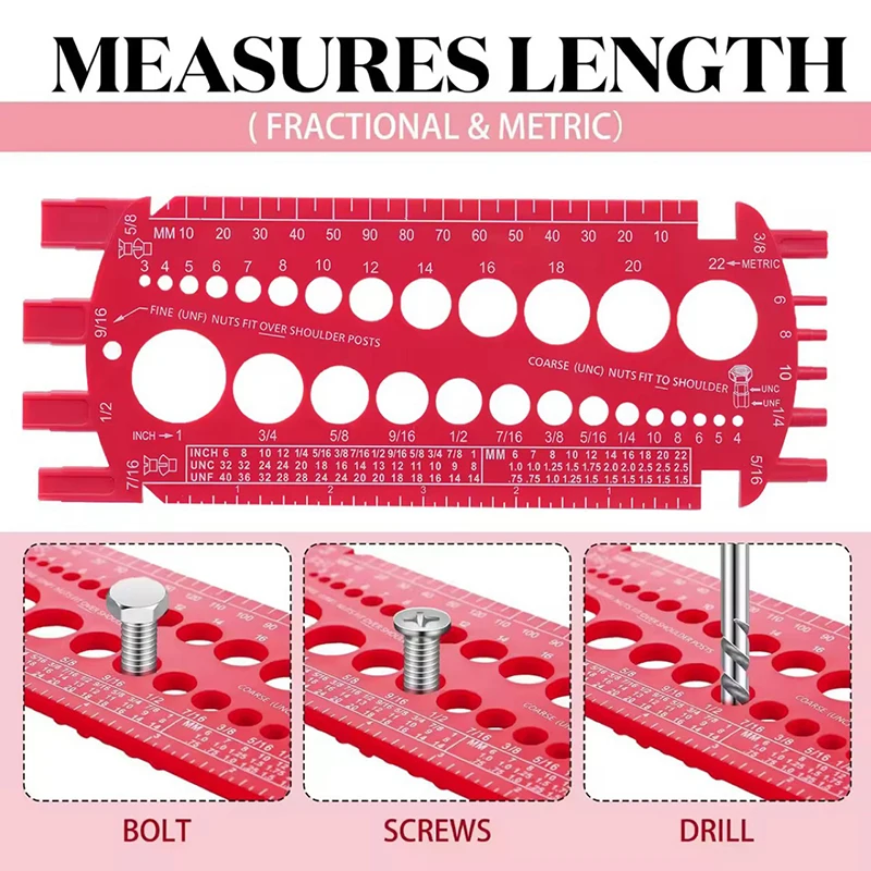 Portable Nut And Drill Bit Thread Checker Screws Measuring Imperials Tool Standard Metric Imperials Female Gauge Measuring Tool