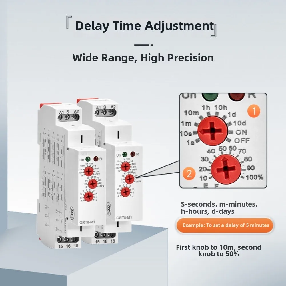 GRT8-M Time Relay Controller with Flexible Trigger Options On/Off Delay Functions and 12V to 240V AC/DC Compatibility